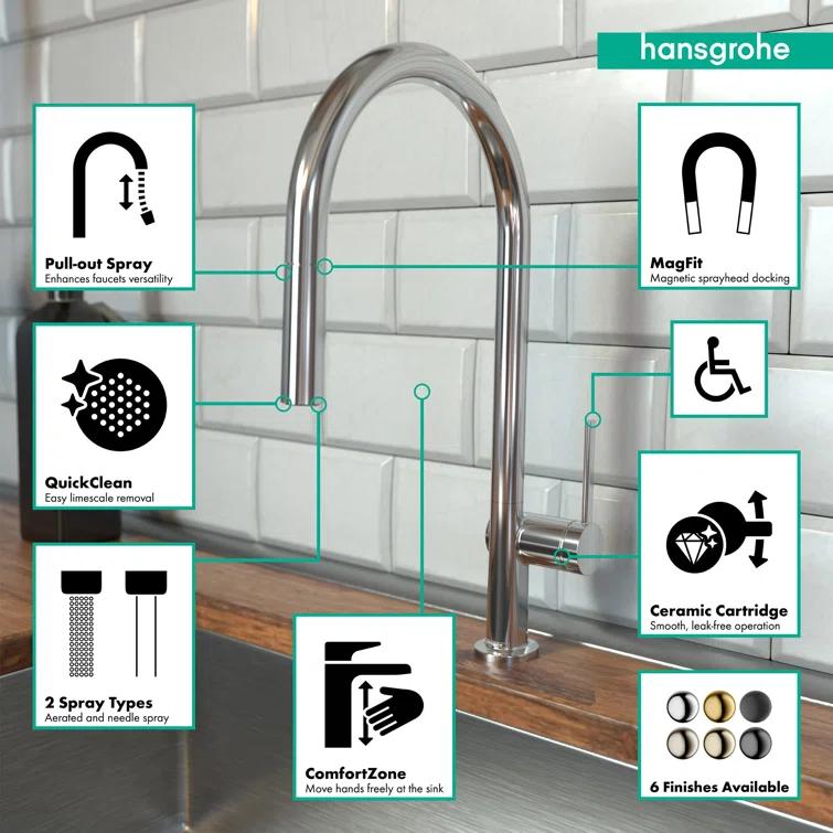 hansgrohe Talis N HighArc Kitchen Faucet, O-Style 2-Spray Pull-Down, 1.75 GPM