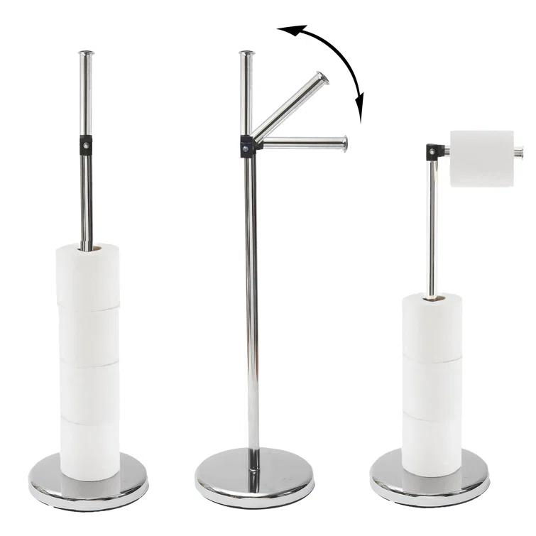 6715 Modern Freestanding Toilet Paper Dispenser and Reserve with Folding Arm for Compact Bathrooms