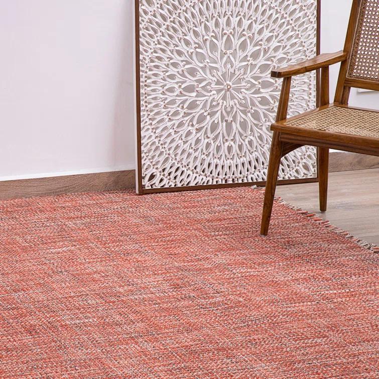 Morris Hand Woven Polyester Indoor/Outdoor Area Rug in Coral/Gray