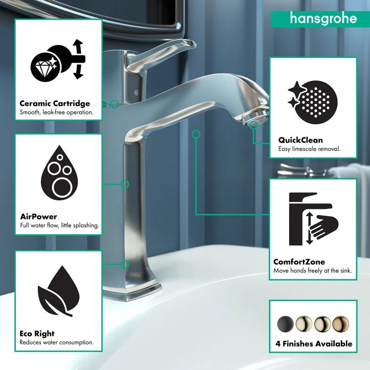 Hansgrohe Metropol Classic Single-Hole Faucet 160 with Drain Assembly, 1.2 GPM