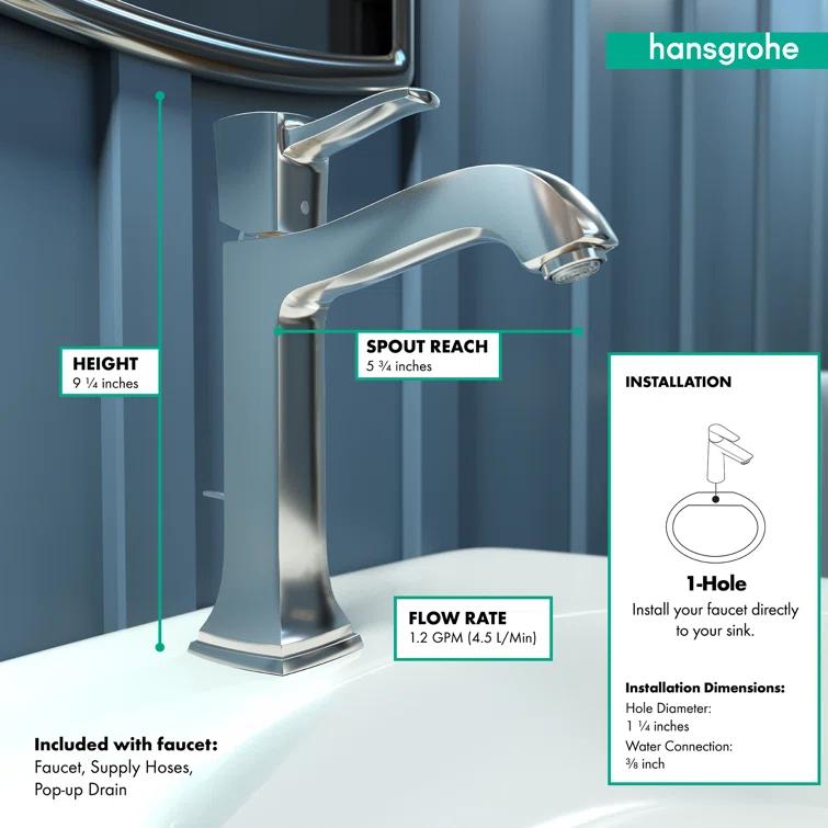 Hansgrohe Metropol Classic Single-Hole Faucet 160 with Drain Assembly, 1.2 GPM