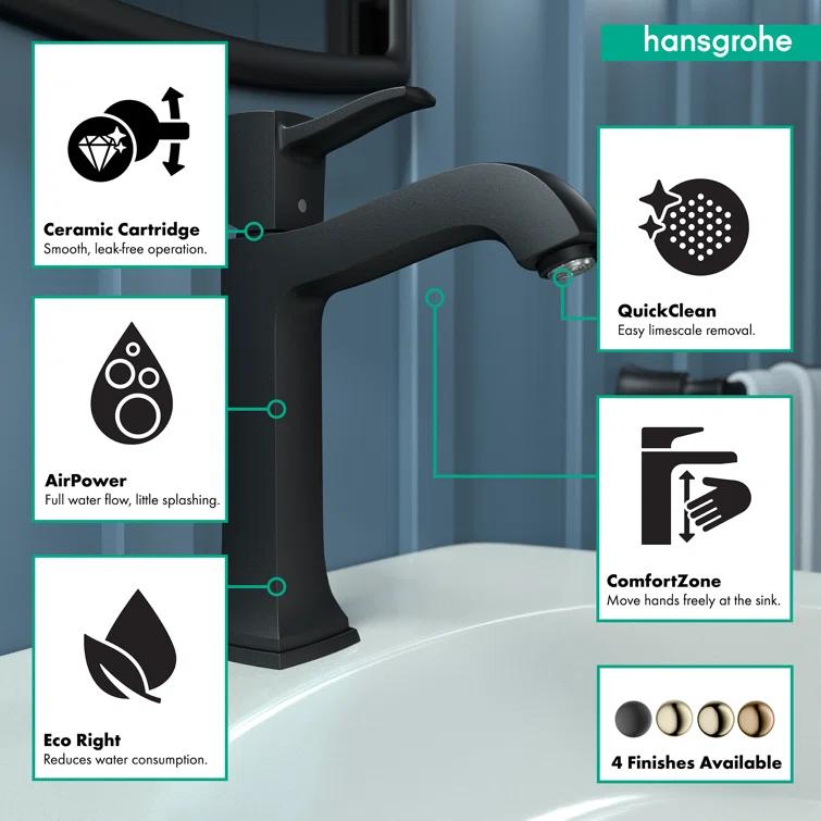 Hansgrohe Metropol Classic Single-Hole Faucet 160 with Drain Assembly, 1.2 GPM