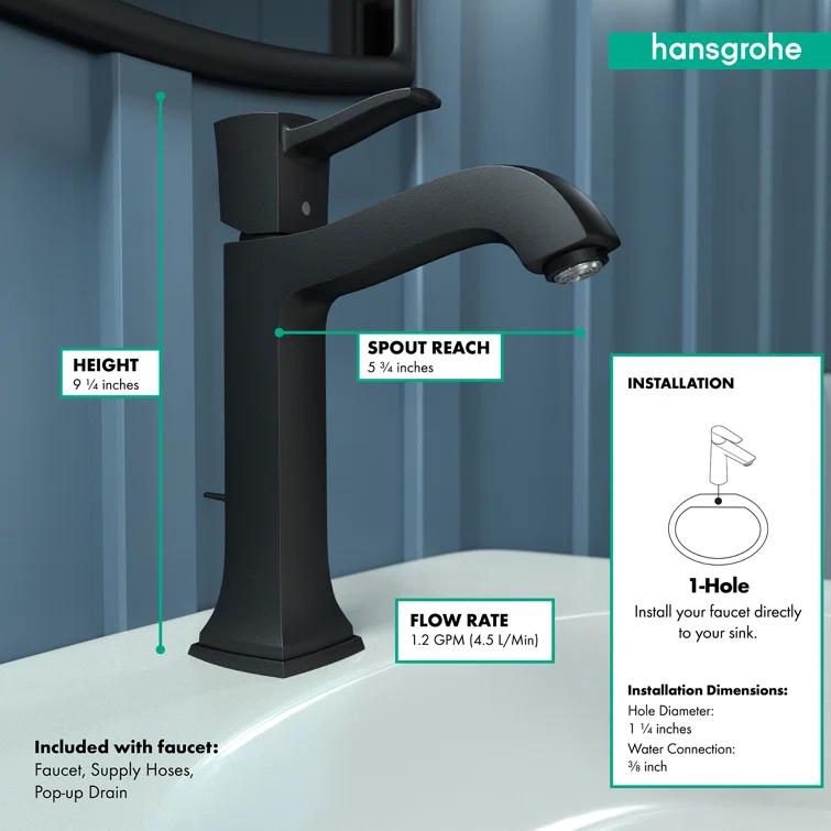 Hansgrohe Metropol Classic Single-Hole Faucet 160 with Drain Assembly, 1.2 GPM