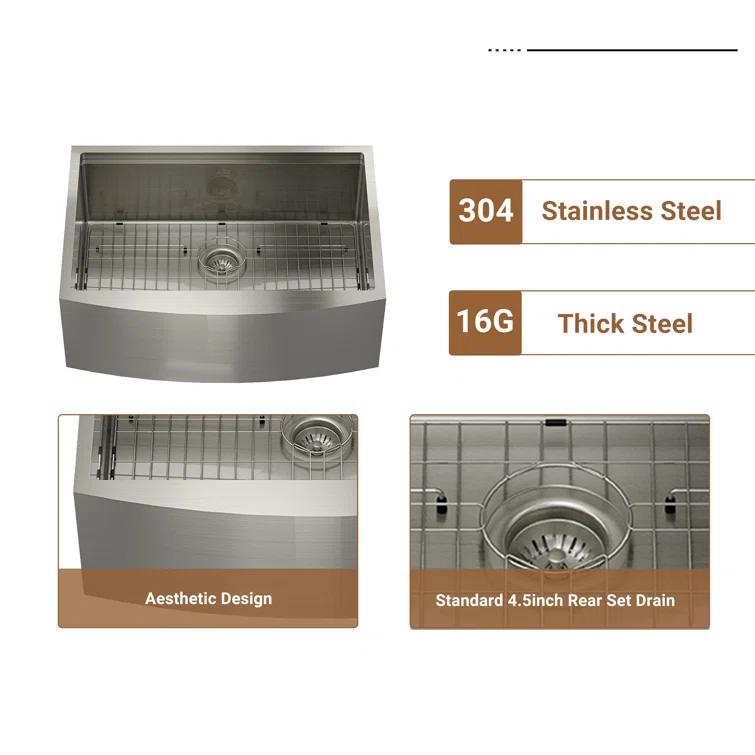 30" L x 22" W Apron Farmhouse Kitchen Sink with Faucet Included