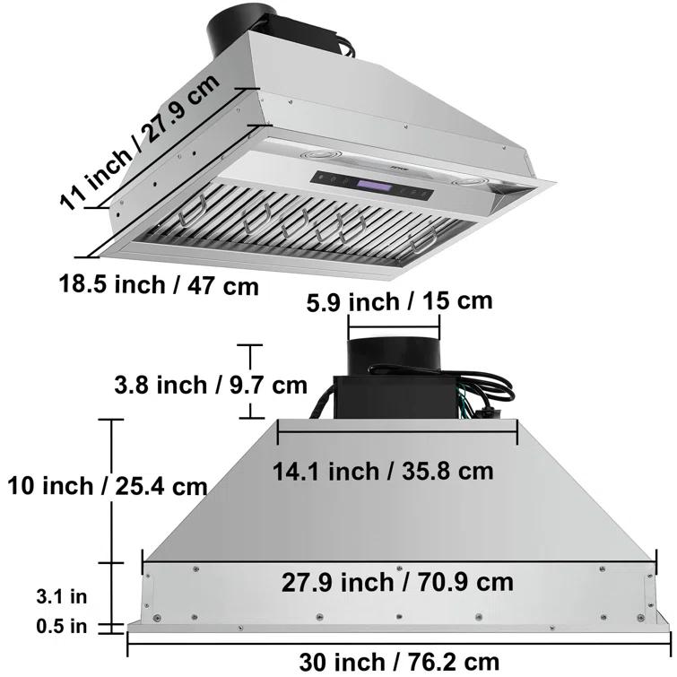 VEVOR 900-CFM 4-Speed 30-inch Ducted Insert Range Hood with Charcoal Filter and Light Included