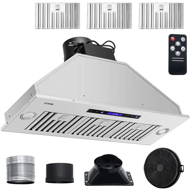 VEVOR 36" 900 CFM 4 Speed Ducted Insert Range Hood with Charcoal Filter and Light