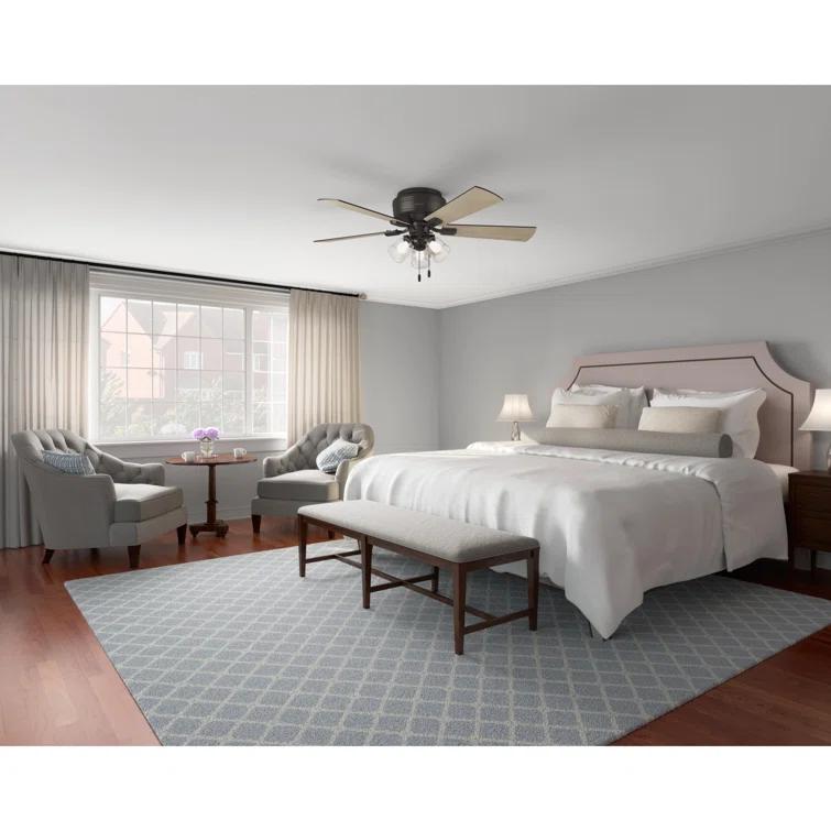 52" Crestfield 5 - Blade Flush Mount Ceiling Fan with Lights and Pull Chains