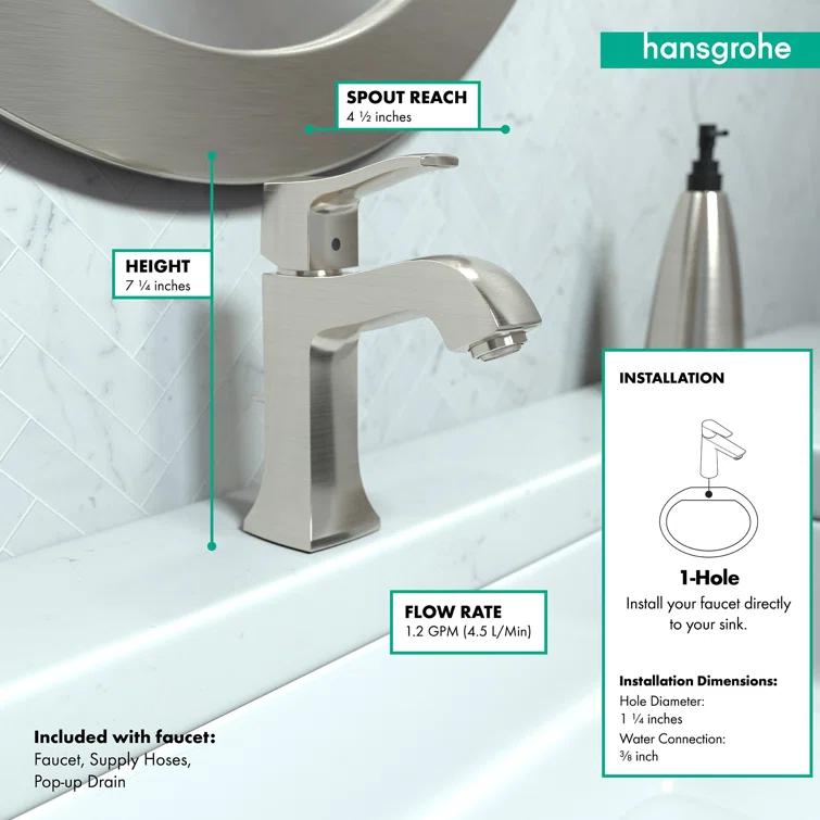Metris C Single Hole Bathroom Faucet with Drain Assembly