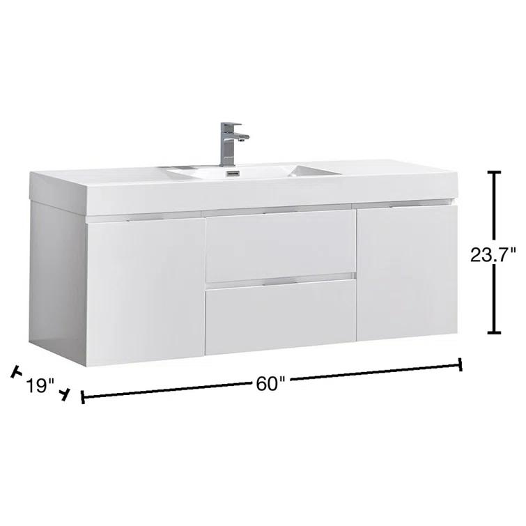 Valencia 60" Wall Mount Single Sink Bathroom Vanity with Top and Sink (Faucet Not Included)