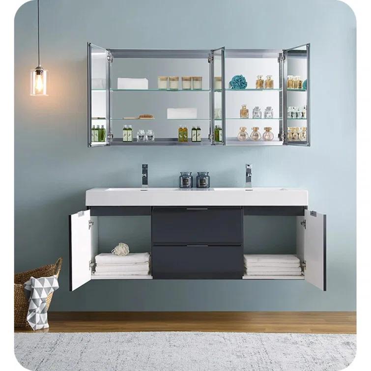 Valencia 60" Wall Mount Double Sink Bathroom Vanity with Top and Sinks (Faucets Not Included)