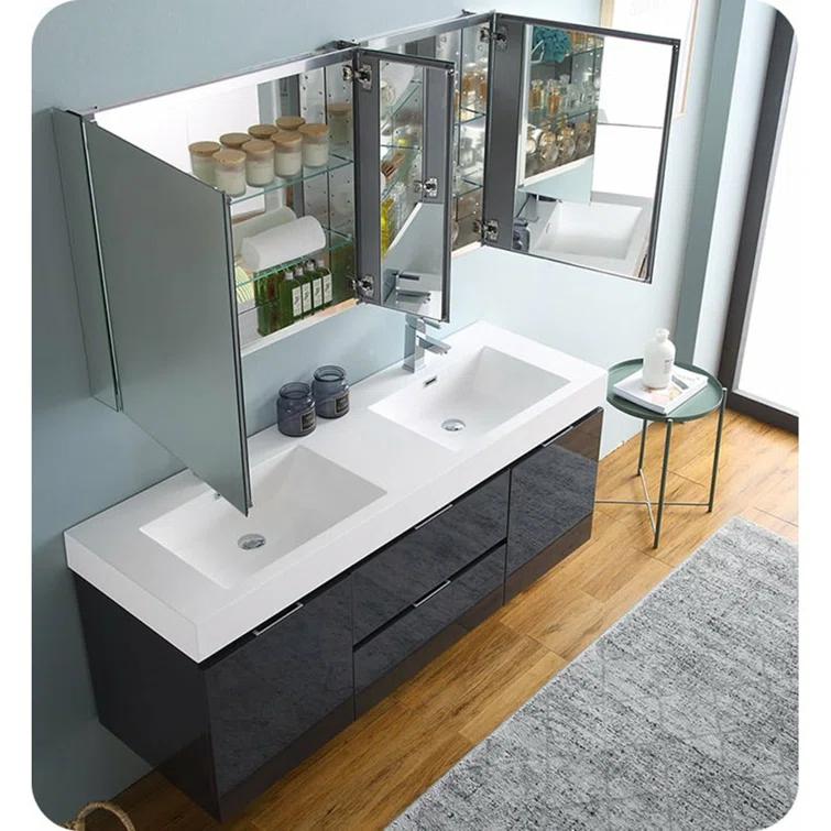 Valencia 60" Wall Mount Double Sink Bathroom Vanity with Top and Sinks (Faucets Not Included)