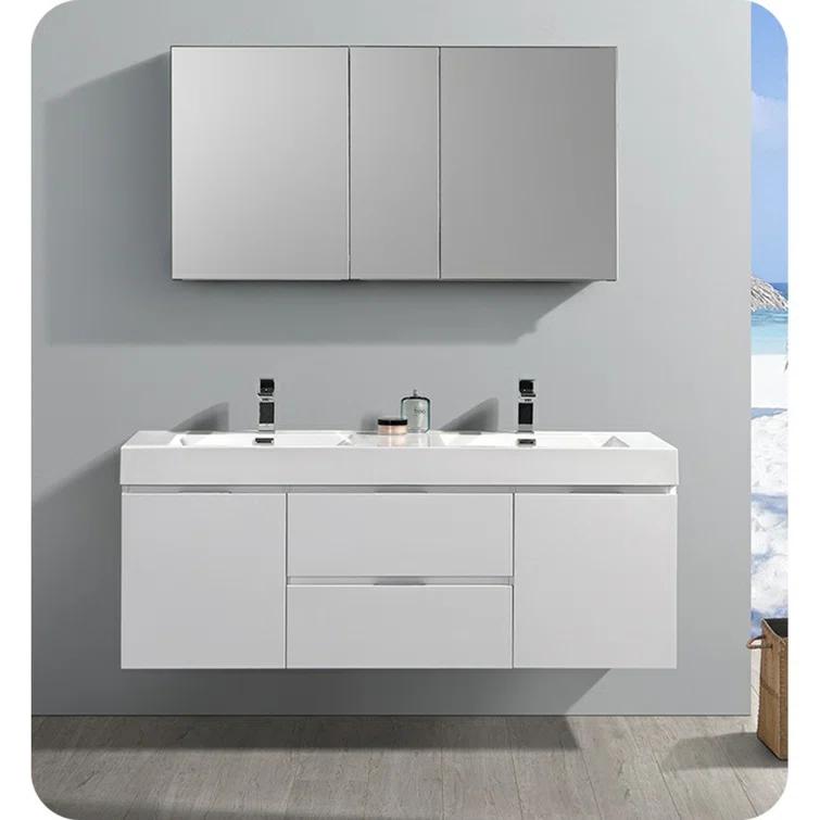 Valencia 60" Wall Mount Double Modern Bathroom Cabinet - Cabinet Only (Top and Sinks Not Included)