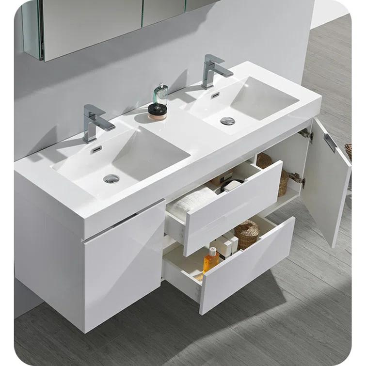 Valencia 60" Wall Mount Double Modern Bathroom Cabinet - Cabinet Only (Top and Sinks Not Included)