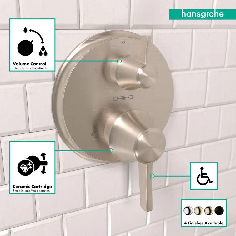 Ecostat C Thermostatic Volume Control and Diverter Faucet Trim with Lever Handle