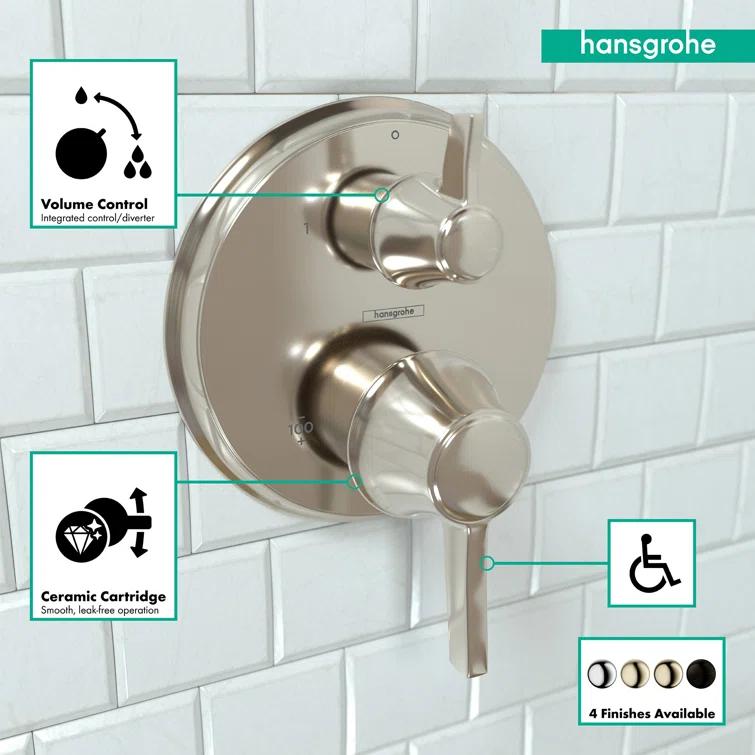 Ecostat C Thermostatic Volume Control and Diverter Faucet Trim with Lever Handle