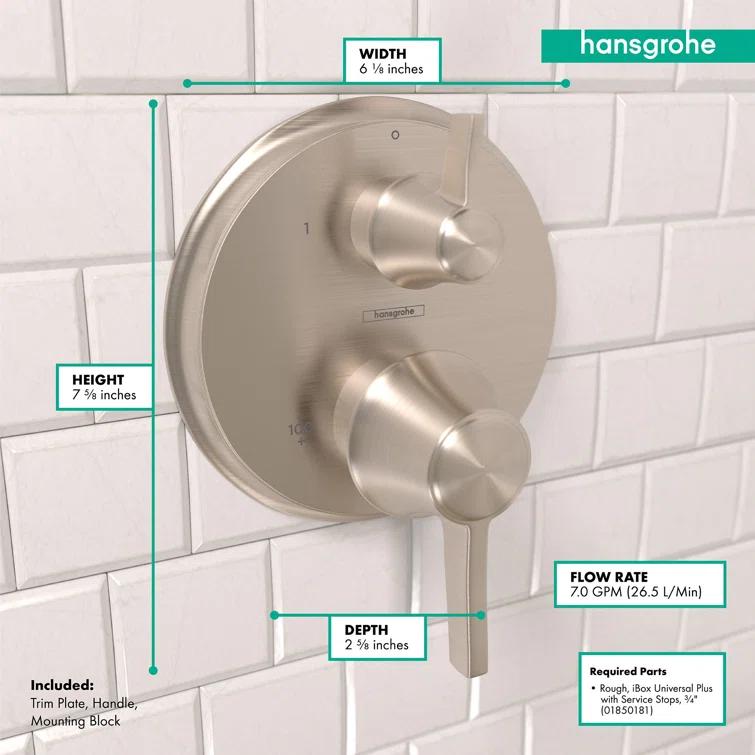 Ecostat C Thermostatic Volume Control and Diverter Faucet Trim with Lever Handle