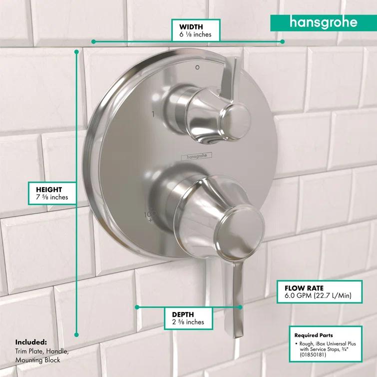 Metris C Thermostatic Shower Trim with Volume Control Valve Trim Only