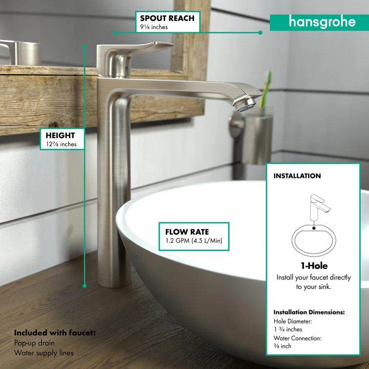 Metris E Standard Single Hole Bathroom Faucet with Drain Assembly