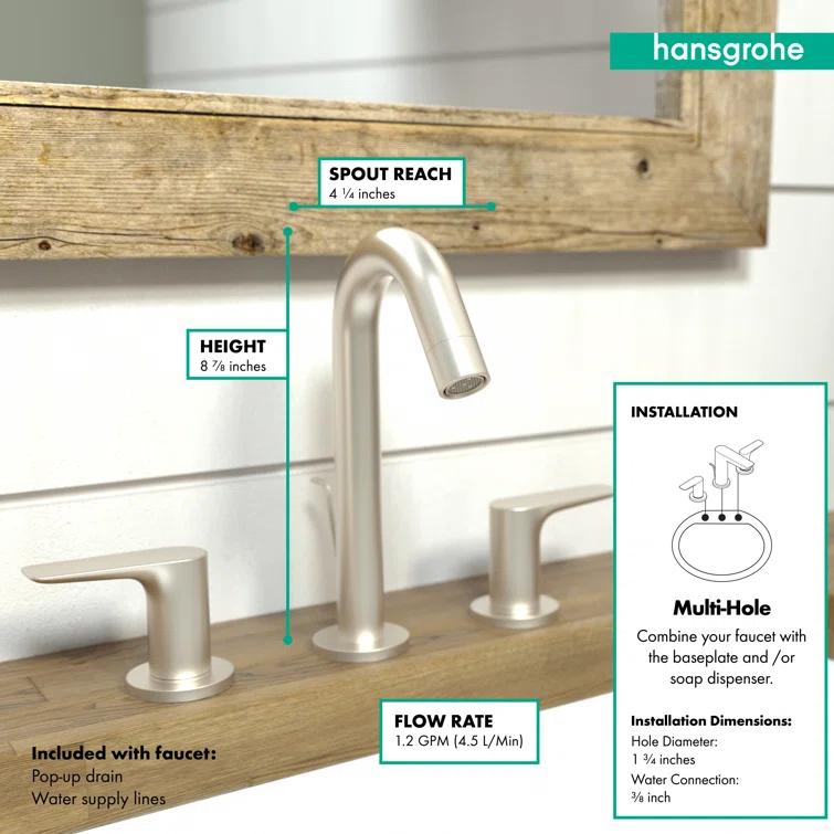 Logis Widespread Bathroom Faucet with Drain Assembly