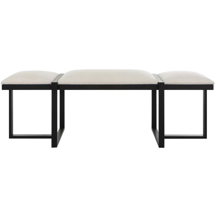White Upholstered Bench with Black Iron Frame