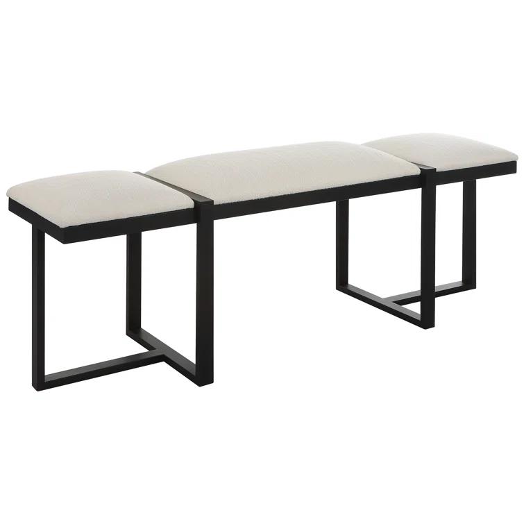 White Upholstered Bench with Black Iron Frame