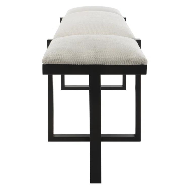 White Upholstered Bench with Black Iron Frame
