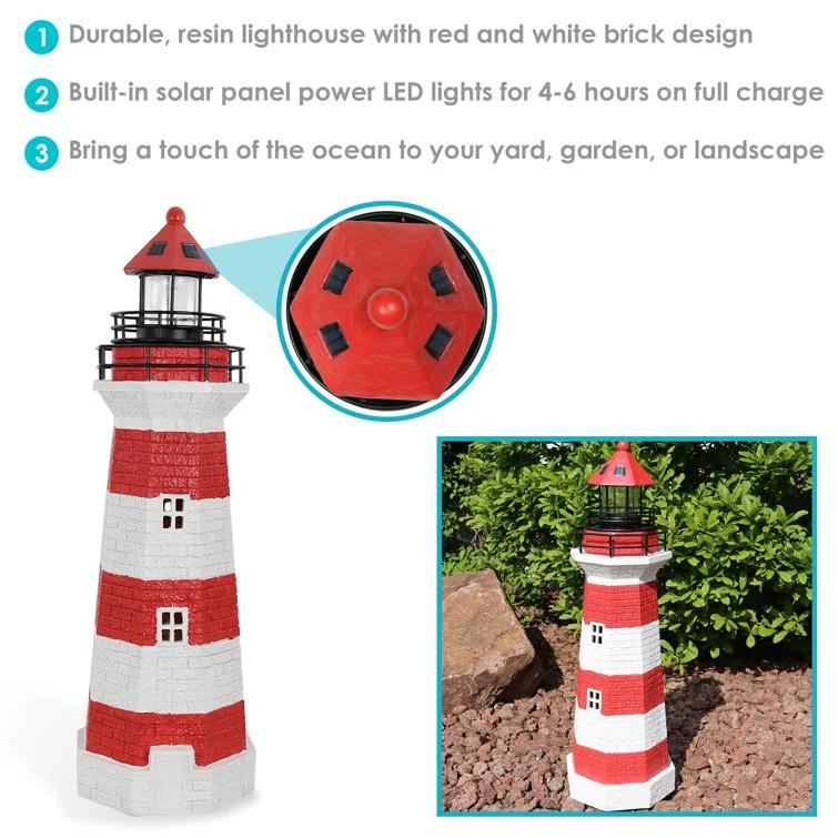 Longshore Tides Caudillo Striped Resin Solar Resin Outdoor LED Lighthouse Statue