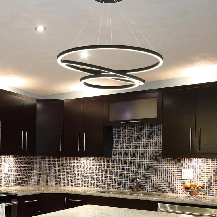 VONN Lighting Tania Trio 32-in Integrated LED Ring Pendant Height Adjustable ETL Certified Circular Chandelier