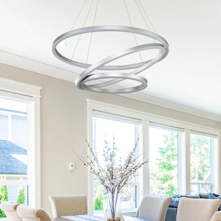 Tania Trio 32-in Integrated LED Ring Pendant Height Adjustable ETL Certified Circular Chandelier