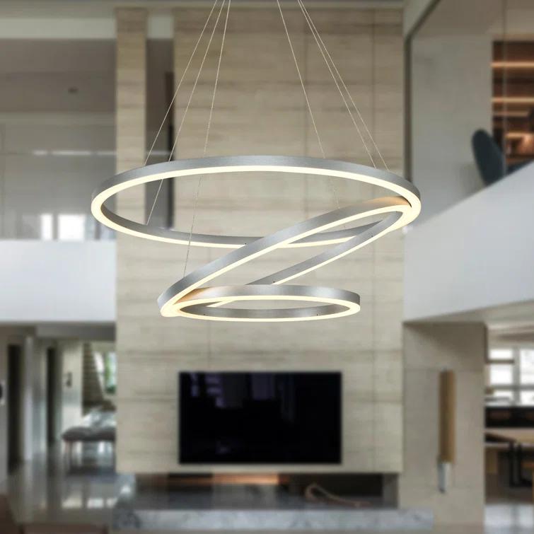 Tania Trio 32-in Integrated LED Ring Pendant Height Adjustable ETL Certified Circular Chandelier