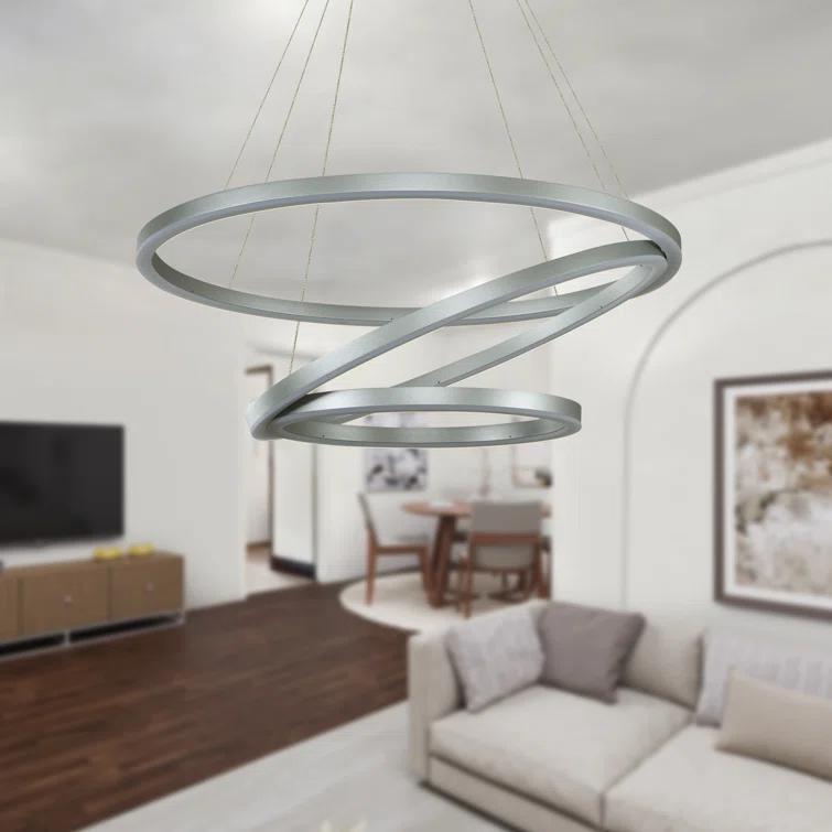 Tania Trio 32-in Integrated LED Ring Pendant Height Adjustable ETL Certified Circular Chandelier