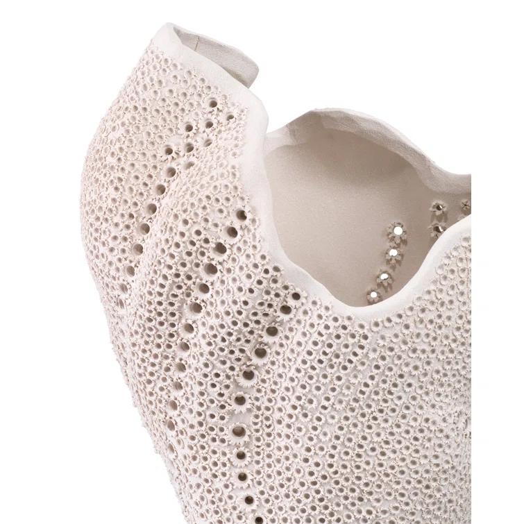 White Porcelain Decorative Table Vase with Perforated Design