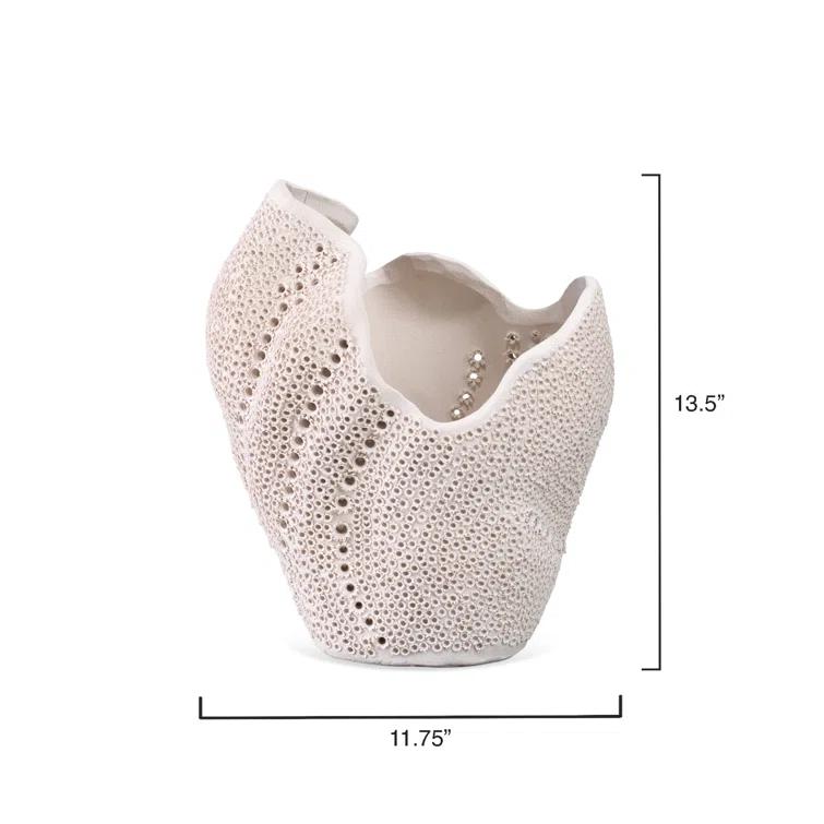 White Porcelain Decorative Table Vase with Perforated Design