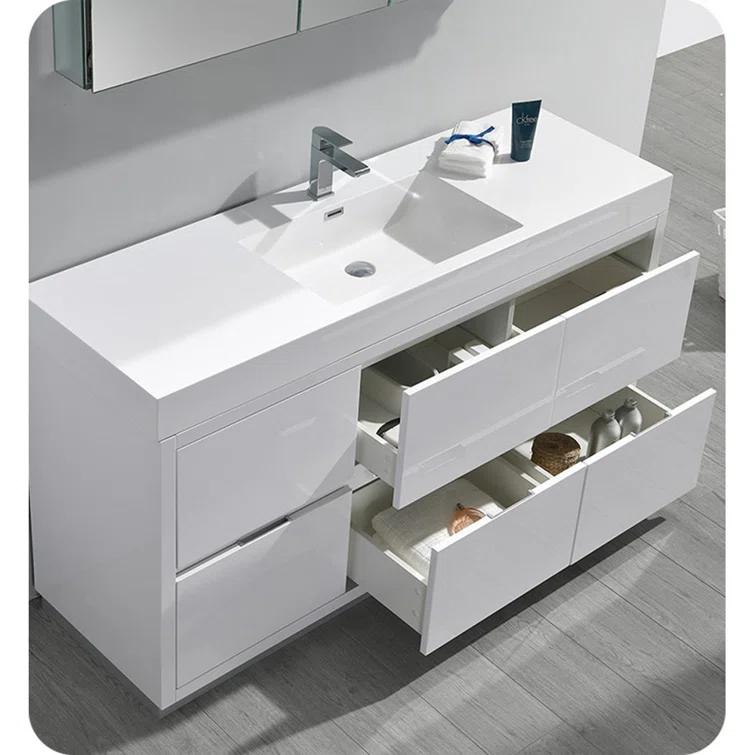 Valencia 60" Freestanding Single Modern Bathroom Vanity with Ingegrated Sink - Faucet Not Included
