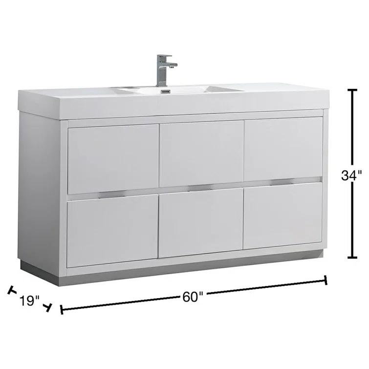 Valencia 60" Freestanding Single Modern Bathroom Vanity with Ingegrated Sink - Faucet Not Included