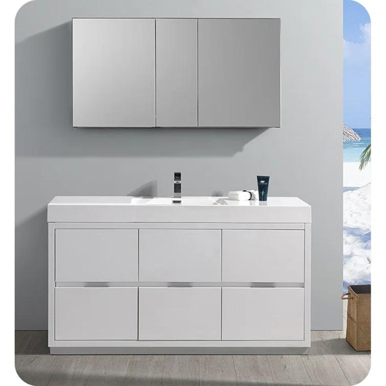 Valencia 60" Freestanding Single Modern Bathroom Vanity with Ingegrated Sink - Faucet Not Included