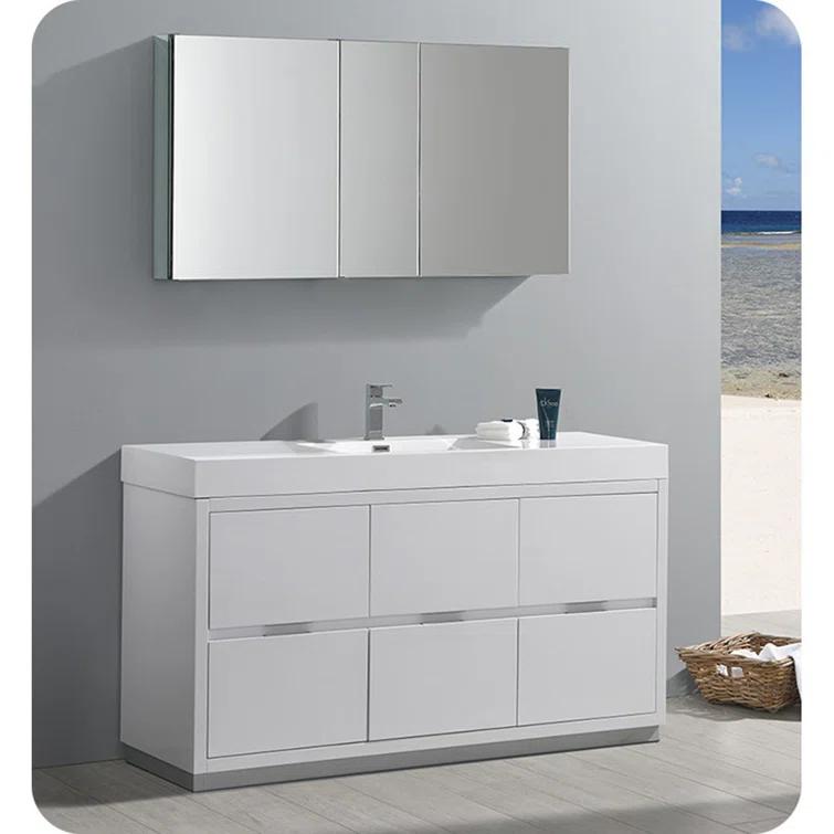 Valencia 60" Freestanding Single Modern Bathroom Vanity with Ingegrated Sink - Faucet Not Included