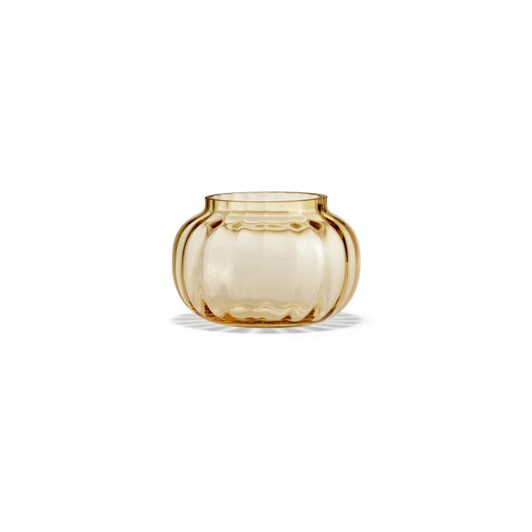 Amber Mouth-Blown Glass Tealight Holder with Wavy Exterior
