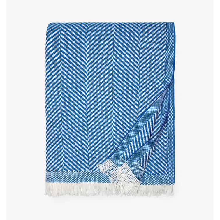 Nantucket Morning Herringbone Cotton Throw with Twisted Fringe - Ocean