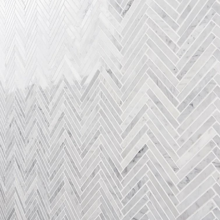 Marble Collection 0.5" X 4" Herringbone Natural Stone Mosaic Wall & Floor Tile