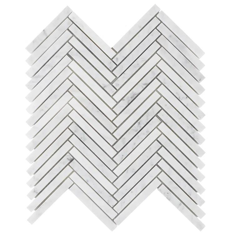 Marble Collection 0.5" X 4" Herringbone Natural Stone Mosaic Wall & Floor Tile