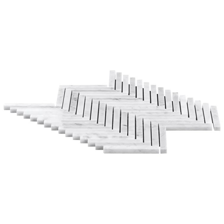 Marble Collection 0.5" X 4" Herringbone Natural Stone Mosaic Wall & Floor Tile