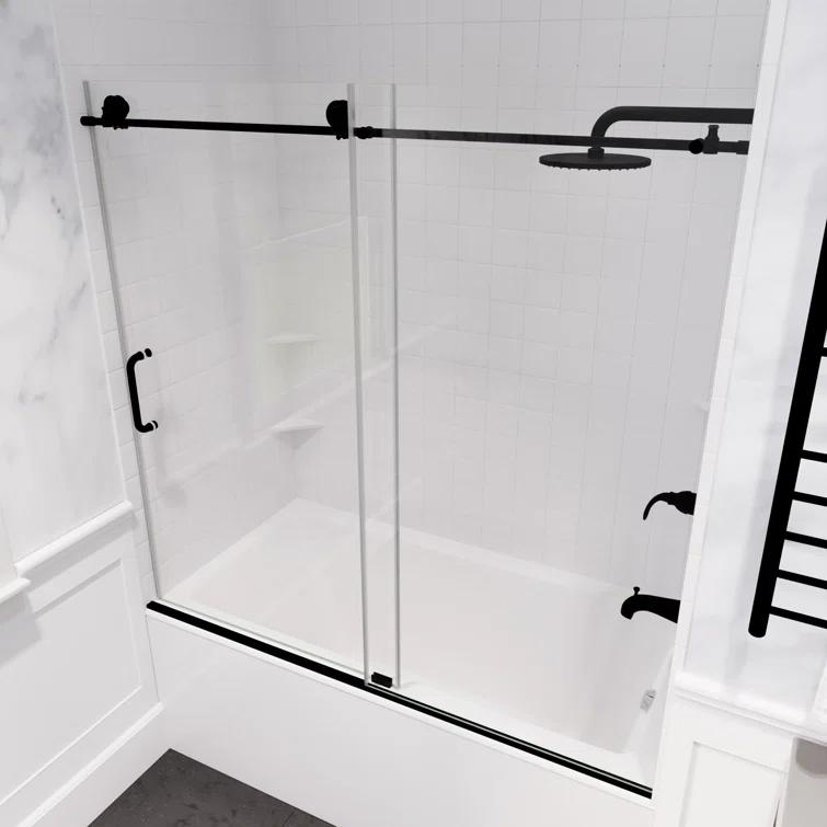 Raymore 59 - 60" W x 62" H Single Sliding Frameless Tub Door with Tsunami Guard