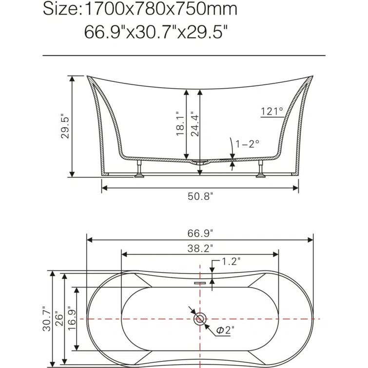 67" x 31" Freestanding Soaking Bathtub