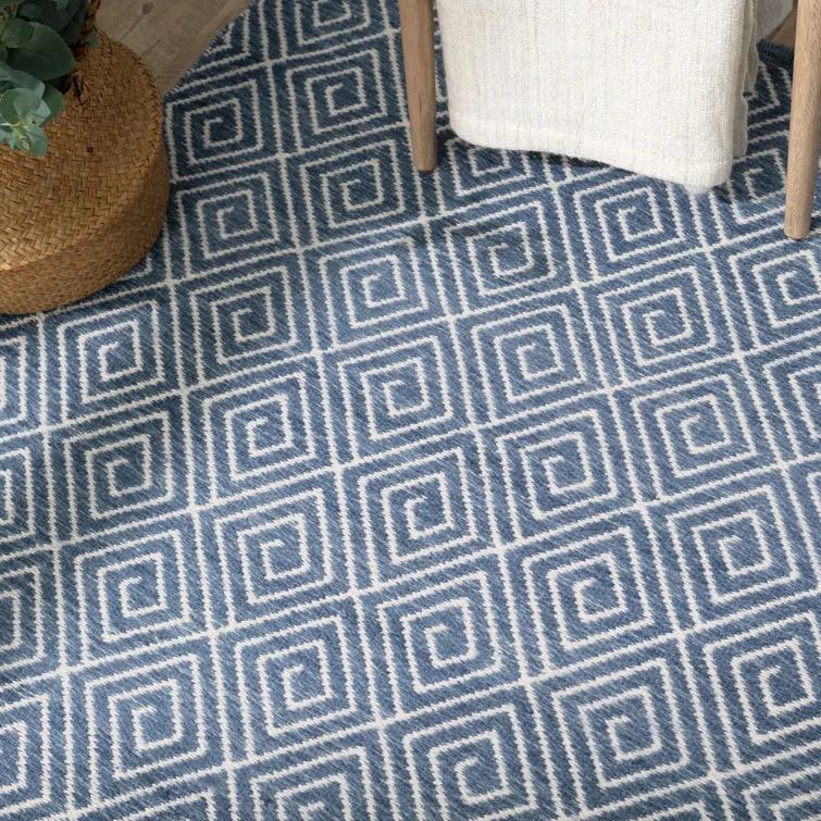 Geo Diamond Blue/Ivory Handwoven Wool Rug