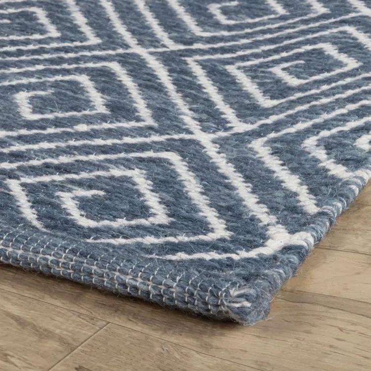 Geo Diamond Blue/Ivory Handwoven Wool Rug