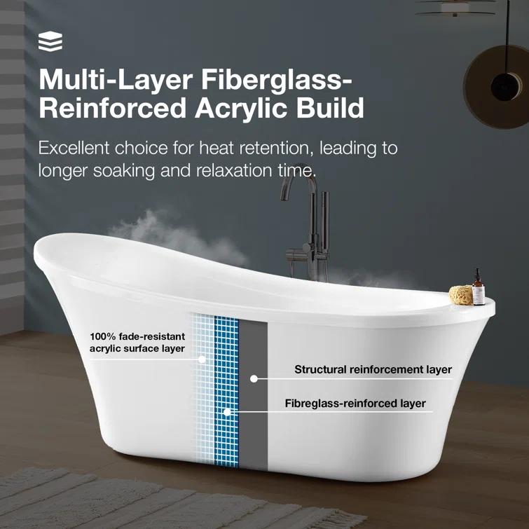 Ruby 65'' x 29.13'' Freestanding Soaking Acrylic Bathtub