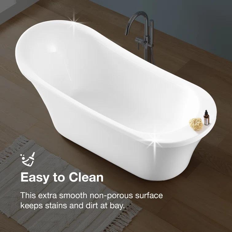Ruby 65'' x 29.13'' Freestanding Soaking Acrylic Bathtub