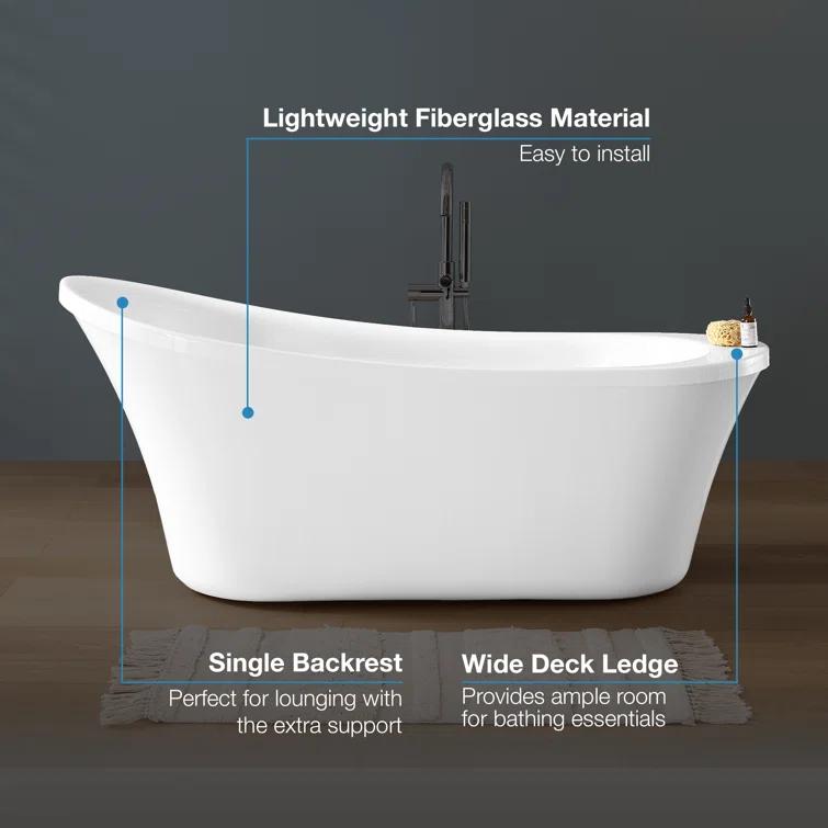 Ruby 65'' x 29.13'' Freestanding Soaking Acrylic Bathtub