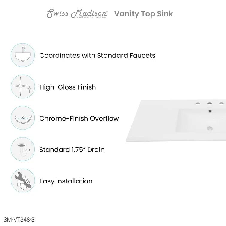 Swiss Madison 47.56" Single Bathroom Vanity Top with Sink
